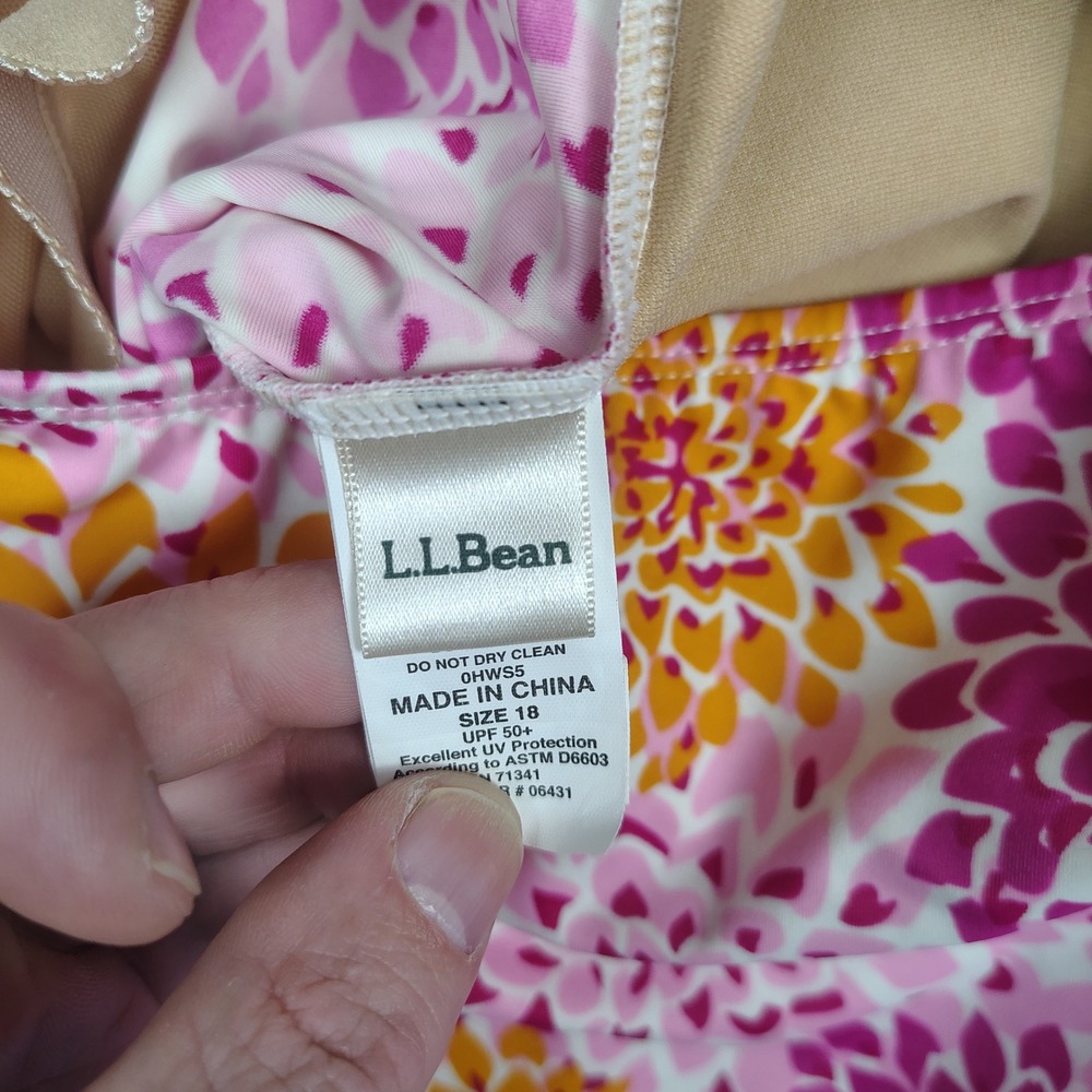 LL Bean Tankini Top Womens 18 Pink Floral Halter UPF 50 Nylon Blend Dahlia - Picture 3 of 7